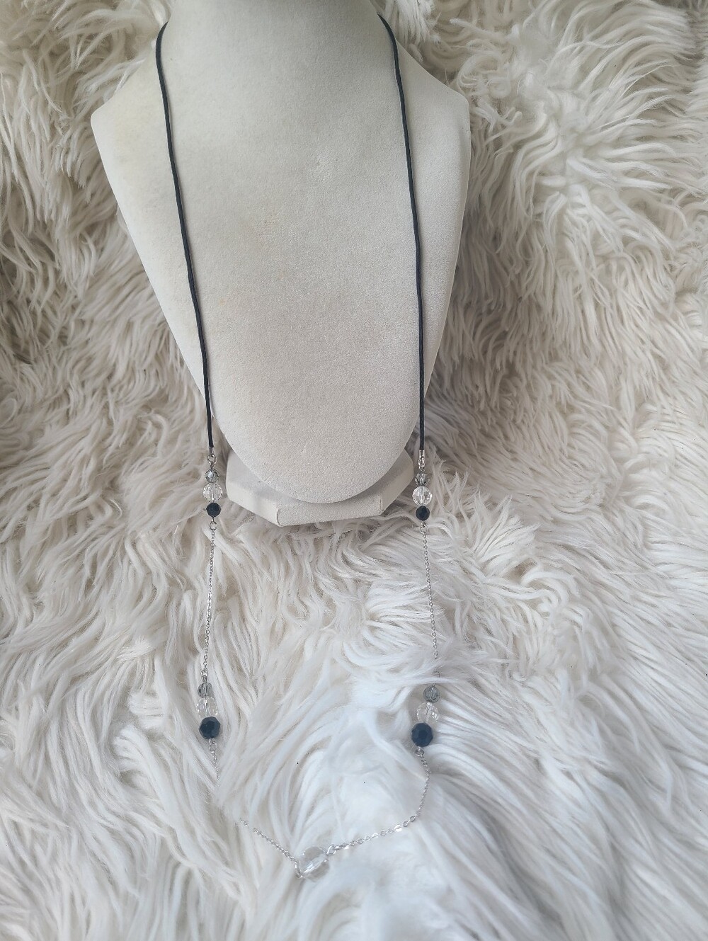 Swarovski Black and Clear Crystal Long Necklace- Great Condition